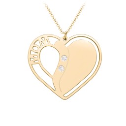 "Mom" Heart Necklace with Row of Birthstones