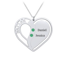 "Mom" Heart Necklace with Row of Birthstones