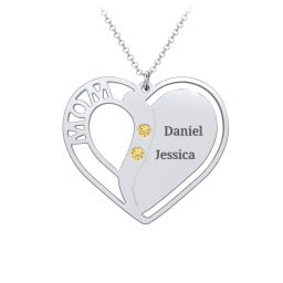"Mom" Heart Necklace with Row of Birthstones