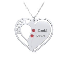 "Mom" Heart Necklace with Row of Birthstones