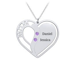 "Mom" Heart Necklace with Row of Birthstones