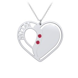 "Mom" Heart Necklace with Row of Birthstones