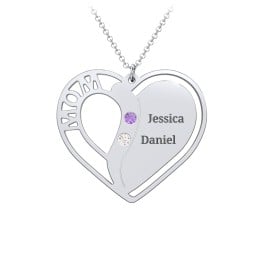 "Mom" Heart Necklace with Row of Birthstones