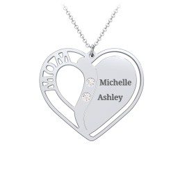 "Mom" Heart Necklace with Row of Birthstones