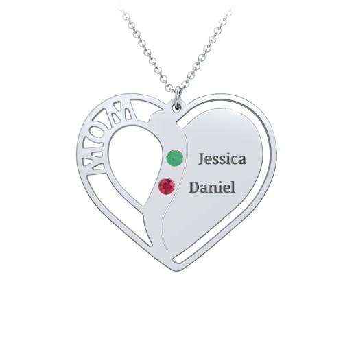 "Mom" Heart Necklace with Row of Birthstones
