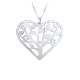 Heart Family Tree Mother's Necklace with 3-6 Birthstones in 925 Sterling Silver with Blue Topaz, Blue Sapphire, and Pink Tourmaline