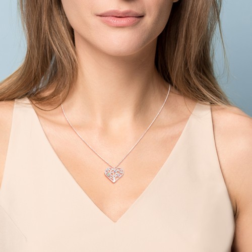 Heart Family Tree Mother's Necklace with 3-6 Birthstones – Sterling Silver with Emerald, Citrine, and Cubic Zirconia