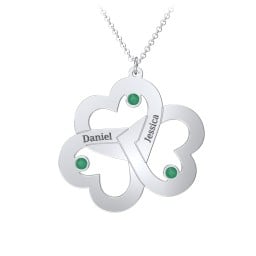Engravable Three Heart Birthstone Necklace