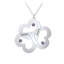 Engravable Three Heart Birthstone Necklace