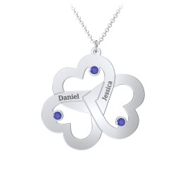Engravable Three Heart Birthstone Necklace