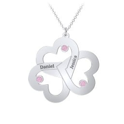 Engravable Three Heart Birthstone Necklace