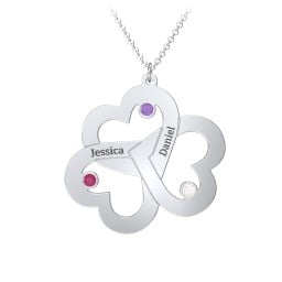 Engravable Three Heart Birthstone Necklace