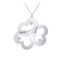 Engravable Three Heart Birthstone Necklace in 925 Sterling Silver with Blue Topaz