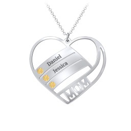 Engravable "Mom" Heart 2-5 Birthstone Necklace