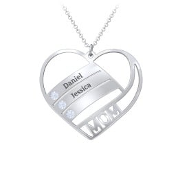 Engravable "Mom" Heart 2-5 Birthstone Necklace