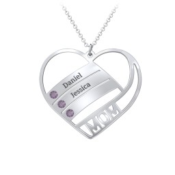 Engravable "Mom" Heart 2-5 Birthstone Necklace