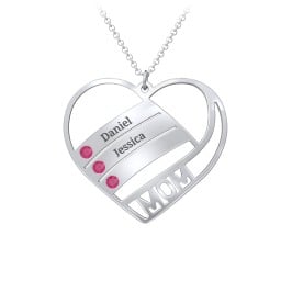 Engravable "Mom" Heart 2-5 Birthstone Necklace