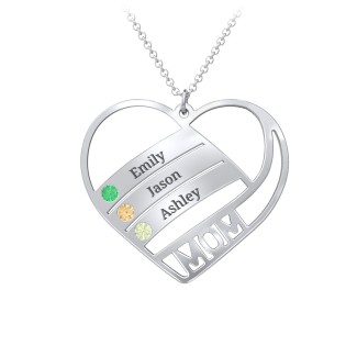 Engravable "Mom" Heart 2-5 Birthstone Necklace