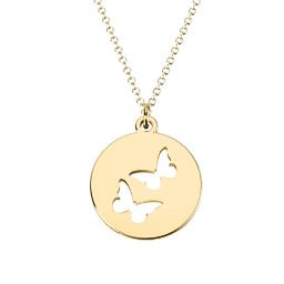 Double Butterfly Cutout Disc Necklace