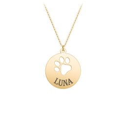 Engravable Pawprint Cutout Disc Necklace
