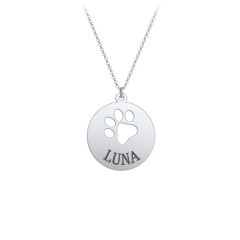 Engravable Pawprint Cutout Disc Necklace – Sterling Silver