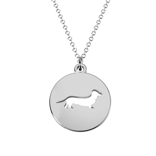 Dashing Dachshund Cutout Disc Necklace – Sterling Silver