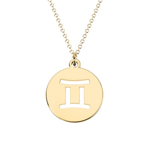 Gemini Zodiac Symbol Cutout Disc Necklace – 18K Gold Plated Silver