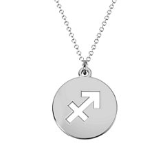 Sagittarius Zodiac Symbol Cutout Disc Necklace – Sterling Silver