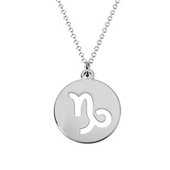 Capricorn Zodiac Symbol Cutout Disc Necklace – Sterling Silver