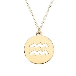 Aquarius Zodiac Symbol Cutout Disc Necklace