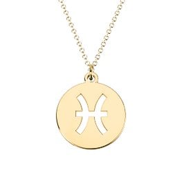 Pisces Zodiac Symbol Cutout Disc Necklace in 18K Gold Plated Silver