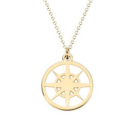 Compass Cutout Disc Necklace in 10K Solid Yellow Gold