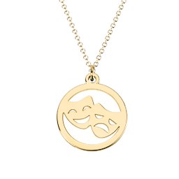Theatre Mask Cutout Disc Necklace in 10K Solid Yellow Gold