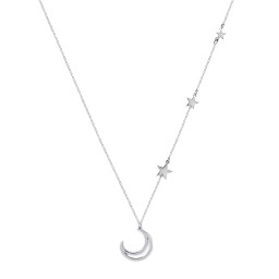 Moon and Stars Charmed Necklace in 925 Sterling Silver
