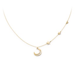 Moon and Stars Charmed Necklace in 10K Solid Yellow Gold