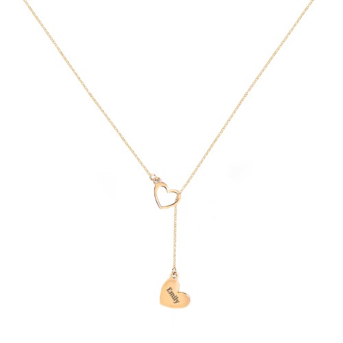 Engravable Double Heart Lariat – 10K Yellow Gold