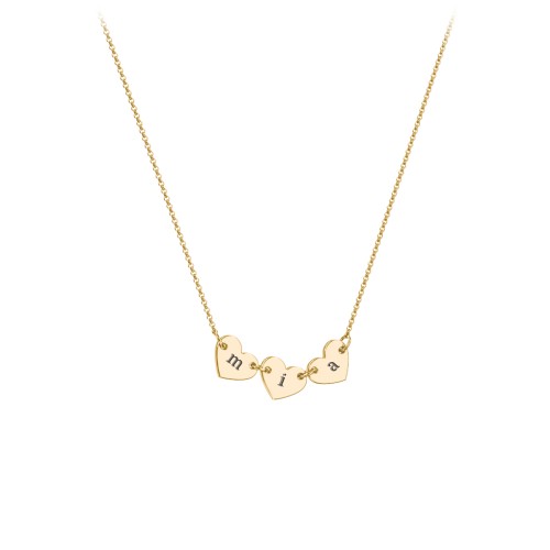 Engravable Initial 3 Heart Necklace – 18K Gold Plated Silver