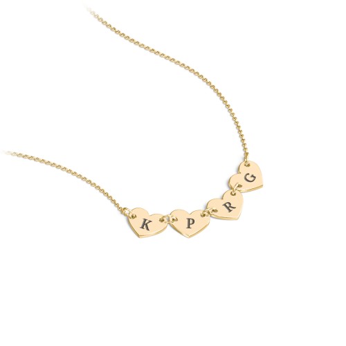 Engravable Initial 4 Heart Necklace – 10K Yellow Gold
