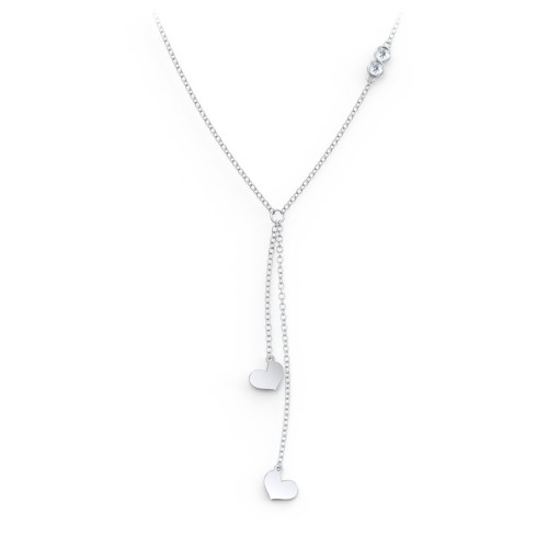 Lariat with Heart Charms and Gemstones – Sterling Silver with Aquamarine