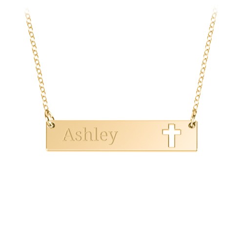 Engravable Bar Pendant with Cross Cutout – 10K Yellow Gold