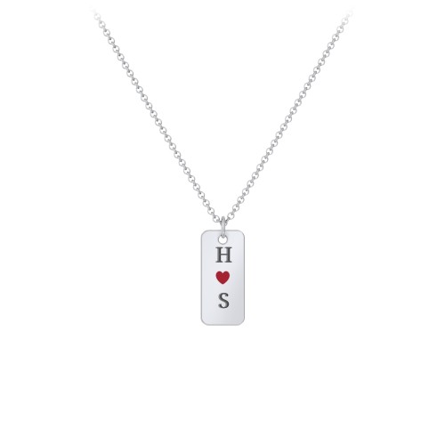 Initial Tag Necklace with Cold Enamel Heart – Sterling Silver
