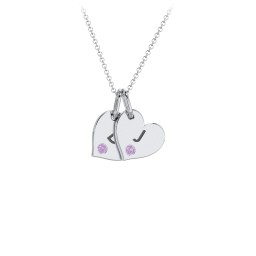 Engravable 2 Sideways Hearts Necklace with Birthstone