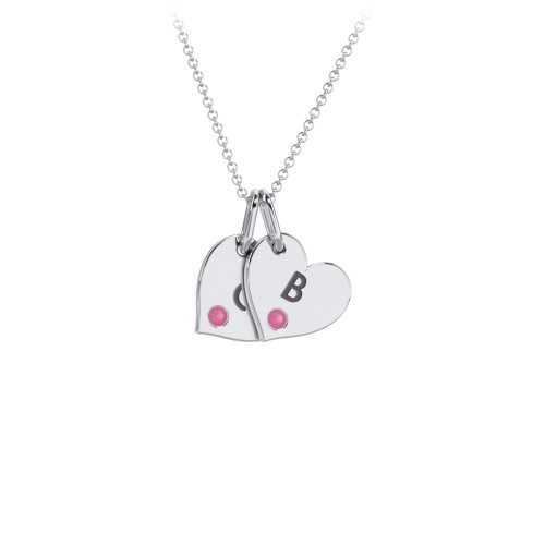 Engravable 2 Sideways Hearts Necklace with Birthstone