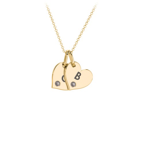 Engravable 2 Sideways Hearts Necklace with Birthstone – 18K Gold Plated Silver with Smokey Quartz