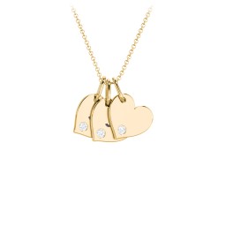 Engravable 3 Sideways Hearts Necklace with Birthstone in 18K Gold Plated Silver with Aquamarine