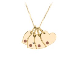 Engravable 4 Sideways Hearts Necklace with Birthstone in 18K Gold Plated Silver with Garnet