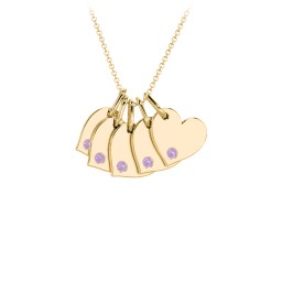 Engravable 5 Sideways Hearts Necklace with Birthstone in 18K Gold Plated Silver with Amethyst