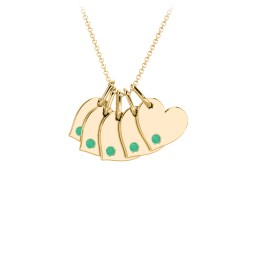 Engravable 5 Sideways Hearts Necklace with Birthstone in 18K Gold Plated Silver with Emerald