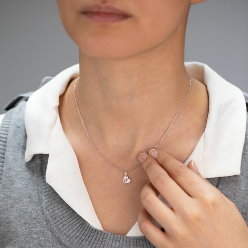 Engravable 5 Sideways Hearts Necklace with Birthstone – 10K Yellow Gold with Blue Topaz, Amethyst, Pink Tourmaline, Ruby, and Opal