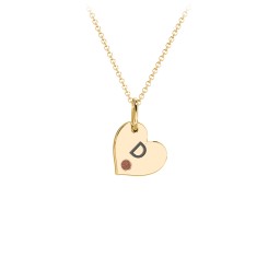 Engravable Sideways Heart Necklace with Birthstone in 18K Gold Plated Silver with Garnet